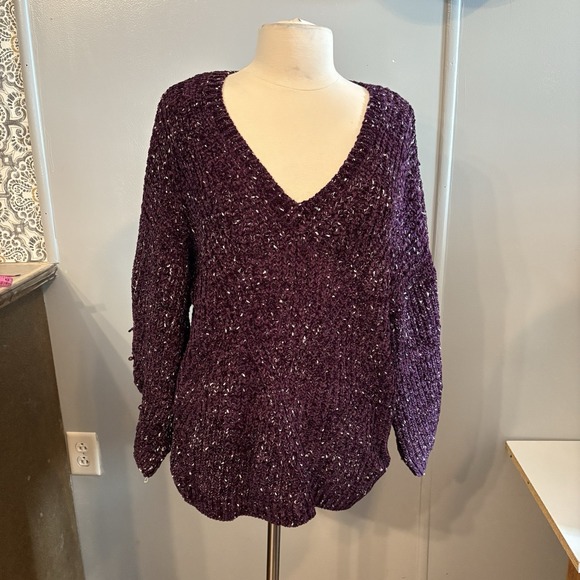 Calvin Klein Sweaters - Calvin Klein Deep Purple w/ Grey / White Details Textured Sweater (Women's 2XL)